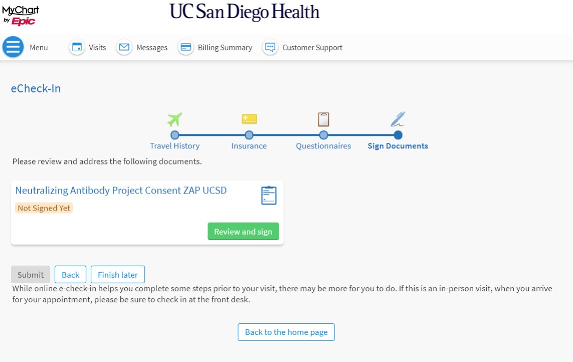 MyChart showing HIPAA questionnaire